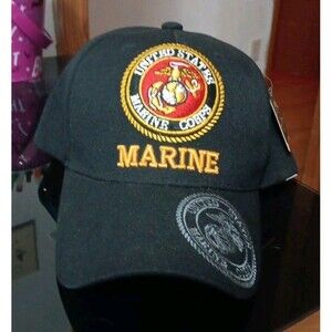 USMC MARINE Hat Ball Cap ONE SIZE Black Structured Embroidered US Warriors Brand